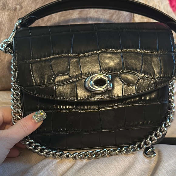 Coach Black Croc-Embossed Leather Bag - Picture 5 of 7